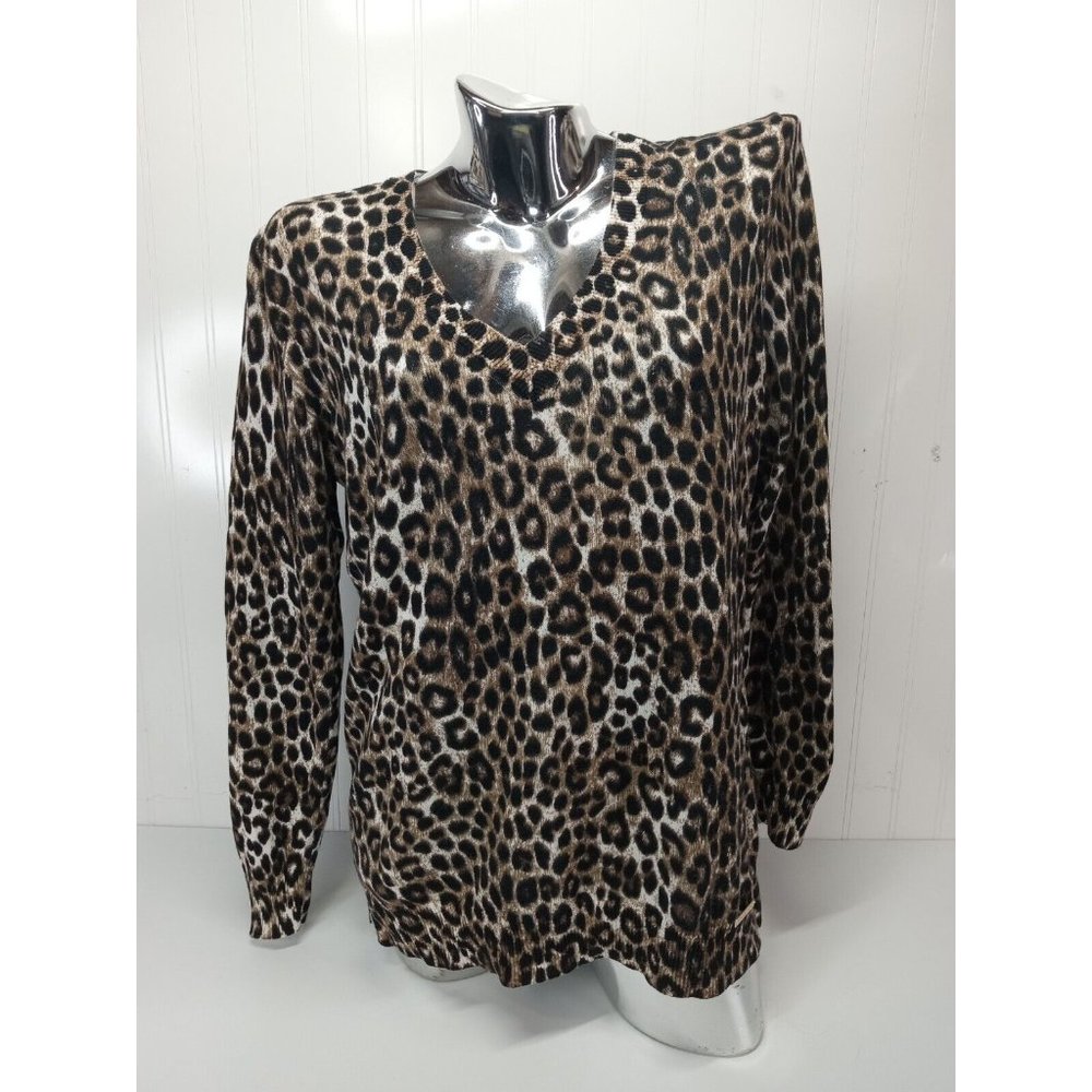 Womens Animal Print MICHAEL KORS Pullover V Neck Sweater Size Medium EUC